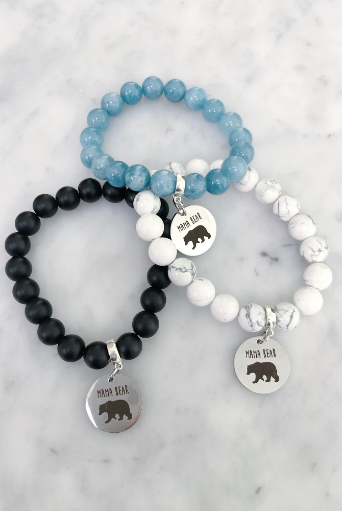 Natural Stone Bead Mama Bear Bracelet- Order Wholesale